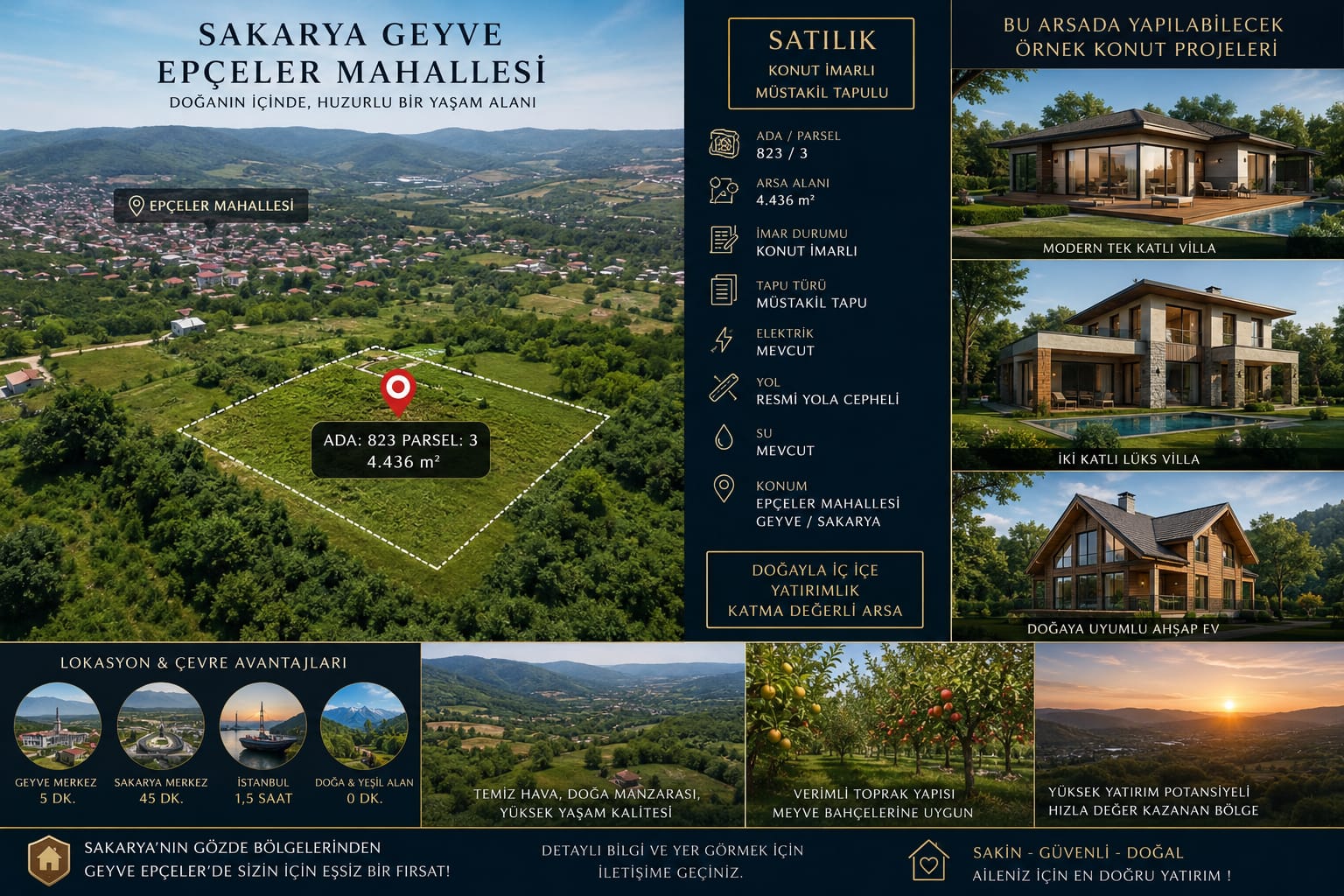 Sakarya Geyve Epçelerde Yola Cephe 4436m² Konut İmarlı Arsa